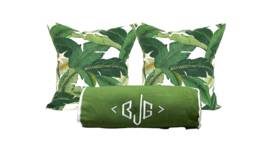 Green Bolster Monogram Pillow Cover, Neckroll Pillows Gifts For Anniversary - thumbnail 1