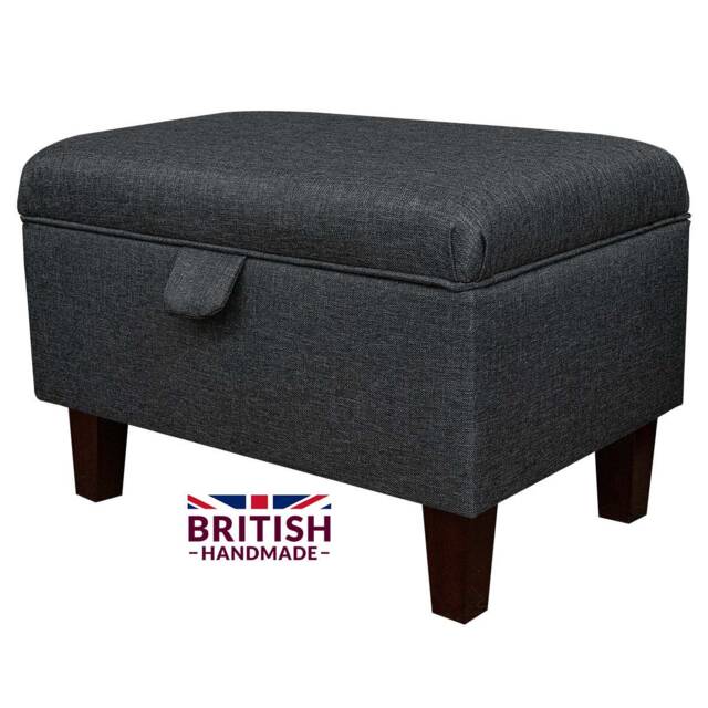 Charcoal Grey Handmade Storage Ottoman Footstool - Upholstered Pouffe Toy Box British Bespoke Made - image 1