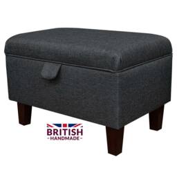 Charcoal Grey Handmade Storage Ottoman Footstool - Upholstered Pouffe Toy Box British Bespoke Made