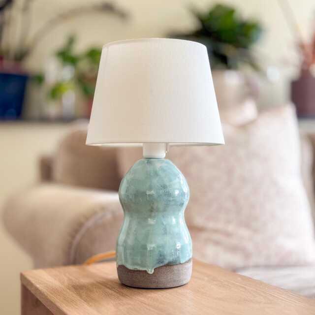 Turquoise Ceramic Table Lamp - Handmade Glazed Bedside Light - image 1