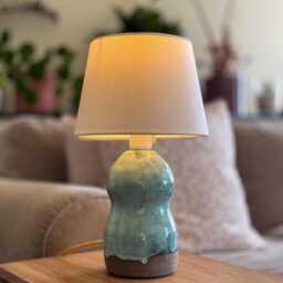 Turquoise Ceramic Table Lamp - Handmade Glazed Bedside Light - thumbnail 2