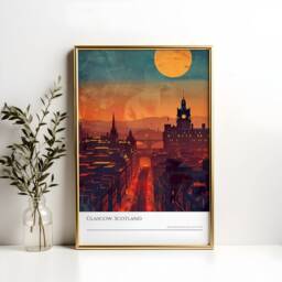 Glasgow Scotland Sunset Poster Cityscape Travel Art - thumbnail 2