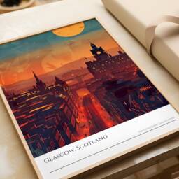 Glasgow Scotland Sunset Poster Cityscape Travel Art - thumbnail 3