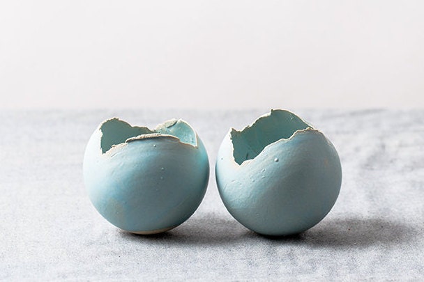Set Of 2 Small Sky Blue Ceramic Planters, Succulent Pair Planters Set, Baby Round Planter Pots - image 1