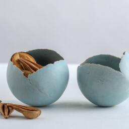 Set Of 2 Small Sky Blue Ceramic Planters, Succulent Pair Planters Set, Baby Round Planter Pots - thumbnail 3