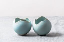 Set Of 2 Small Sky Blue Ceramic Planters, Succulent Pair Planters Set, Baby Round Planter Pots - thumbnail 1