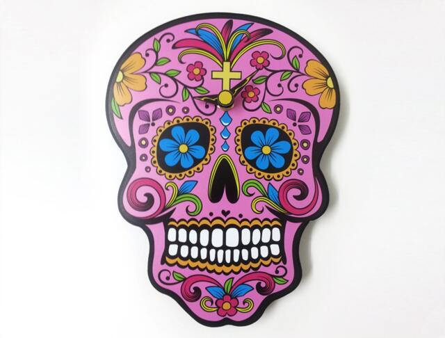 Pink Sugar Skull - Day Of The Dead -Dia De Los Muertos Calavera Wall Clock - image 1