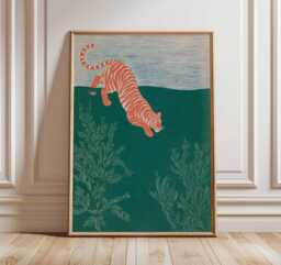 Vintage Japanese Tiger Art Print, Minimalist Jungle Poster - thumbnail 1
