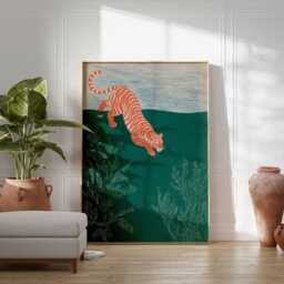 Vintage Japanese Tiger Art Print, Minimalist Jungle Poster - thumbnail 4