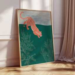 Vintage Japanese Tiger Art Print, Minimalist Jungle Poster - thumbnail 2