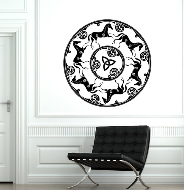 Wall Vinyl Horses Ancient Celtic Symbol Ornament Mural Decal Sticker 1442Dz - image 1
