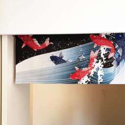Carp Japanese Tenugui Handmade Noren Curtain, Tapestry Fabric Koi in A Pond, Wall Decoration, Fabric - thumbnail 3
