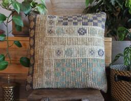 50cm - 20Inch Vintage Kilim Cushion Cover Handwoven - Full Brocaded Weave Beiges Aqua Blue Accents