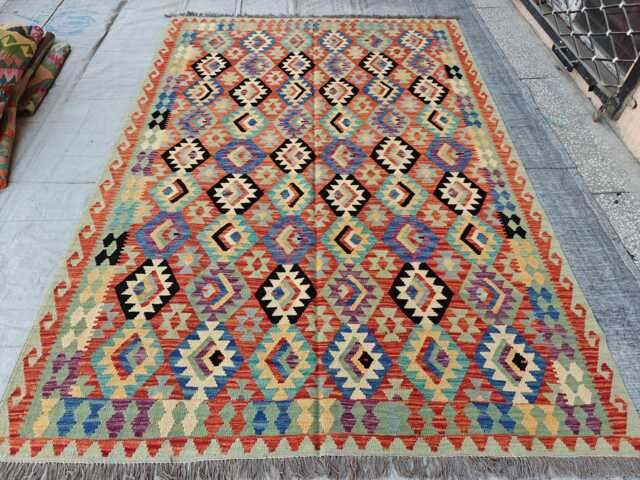 Multicolor Handmade Afghan Kilim 9.7x6.6 Ft Rug - image 1