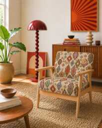 Upholstered Midcentury Modern Lounge Chair Armchair - Moroccan Tribal Pattern - thumbnail 1
