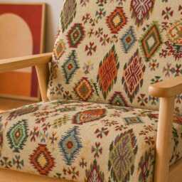Upholstered Midcentury Modern Lounge Chair Armchair - Moroccan Tribal Pattern - thumbnail 2