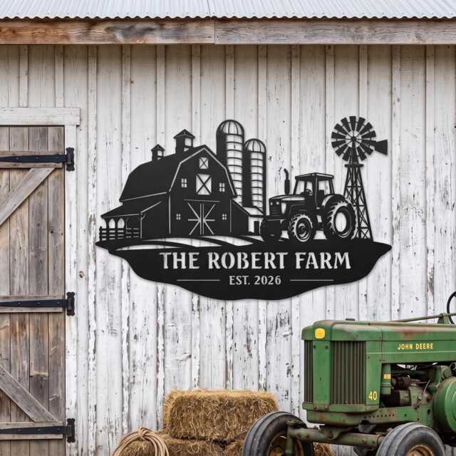 Custom Farm Metal Sign, Personalized Barn Wall Decor, Rustic Farmhouse Ranch Art - image 1