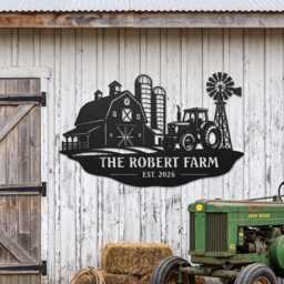 Custom Farm Metal Sign, Personalized Barn Wall Decor, Rustic Farmhouse Ranch Art - thumbnail 1