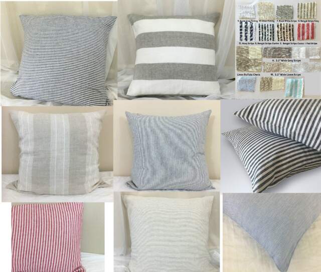 striped Linen Euro Sham, Accent Pillow Cover, All Sizes 16x16 18x18 24x24 26x26 Or Custom, Cover - image 1