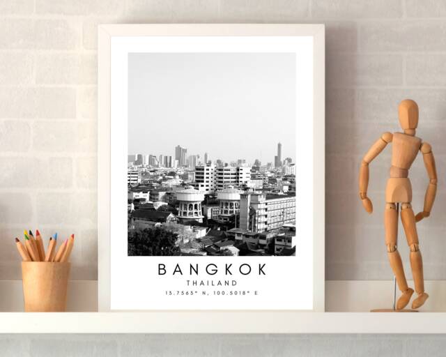 Bangkok Print Black & White Cityscape, Thailand Travel Poster - image 1