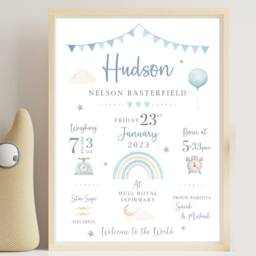 New Baby Personalised Print - Birth Details Gift Keepsake Newborn Neutral Nursery - thumbnail 2