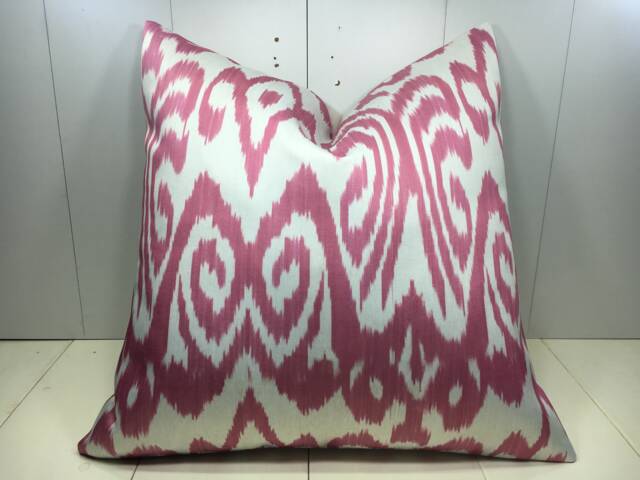 Silk Ikat Pillow Cover 24x24, Handwoven Decorative Cushion - image 1