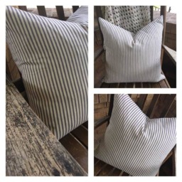 Blue Ticking Stripe Pillow Cover - Farmhouse Cream Fabric Woven Cover - Choose Your Size - thumbnail 2
