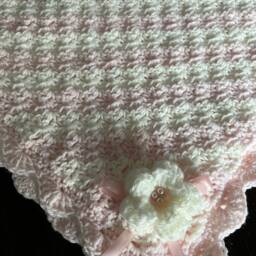 Pink & Cream Baby Blanket - Crochet Girl Afghan Newborn Gift Handmade For Keepsake - thumbnail 3
