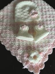 Pink & Cream Baby Blanket - Crochet Girl Afghan Newborn Gift Handmade For Keepsake