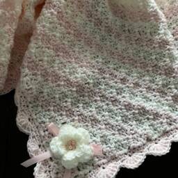 Pink & Cream Baby Blanket - Crochet Girl Afghan Newborn Gift Handmade For Keepsake - thumbnail 4
