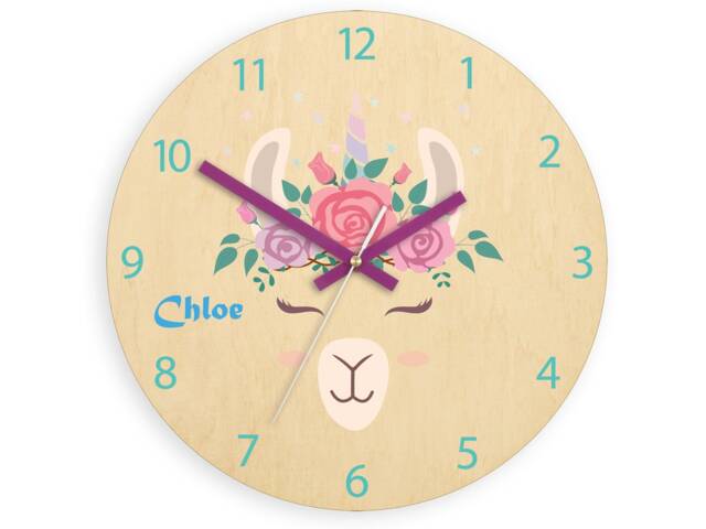 Cute Lama Head With Unicorn Horn , Childrens Wall Clock - Kids Personalized Name Girls 30cm/11, 81 - image 1