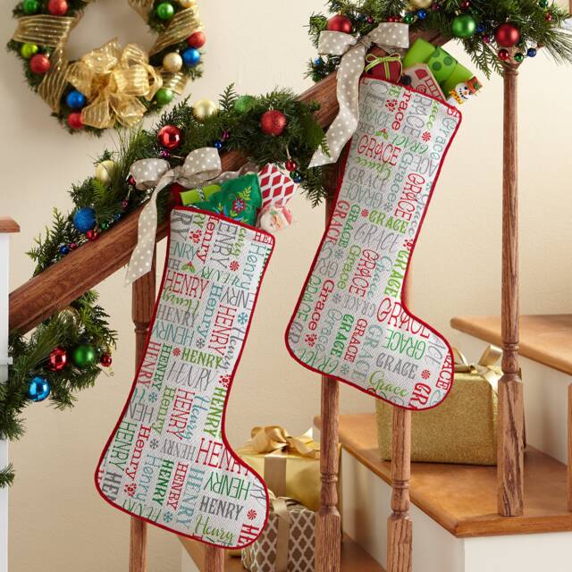 Personalized Holly Jolly Name Christmas Stocking - Traditional Holiday Colors Customize With Any 19 - image 1