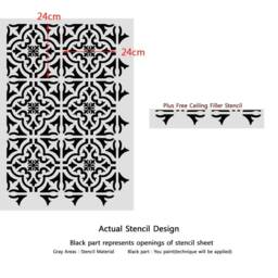 Tile Stencil Rio Tinto - Portuguese Wall Stencils Geometric Moroccan Pattern For Diy Home Decor - thumbnail 3
