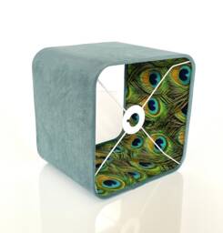 New Handmade Luxury Double Sided Lamp Shade Peacock Pattern & Duck Egg Velvet Combination in Square Shape - thumbnail 1