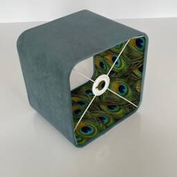 New Handmade Luxury Double Sided Lamp Shade Peacock Pattern & Duck Egg Velvet Combination in Square Shape - thumbnail 3