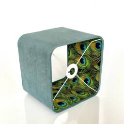 New Handmade Luxury Double Sided Lamp Shade Peacock Pattern & Duck Egg Velvet Combination in Square Shape - thumbnail 2