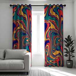 Vibrant Abstract Swirl Curtains, Colorful Retro Design Drapes, Bold Geometric Window Treatments, Funky Modern Curtain Panels - thumbnail 3