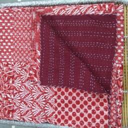 "Handmade Indian Kantha Quilt Patchwork Cotton Bedspread - 90""x108" - thumbnail 3