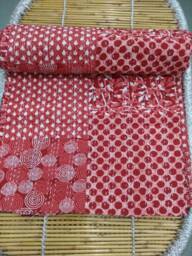 "Handmade Indian Kantha Quilt Patchwork Cotton Bedspread - 90""x108" - thumbnail 1
