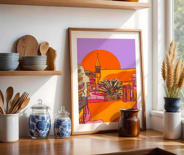 st Ives Cornwall Art Print Bright Coastal Illustration - image 1