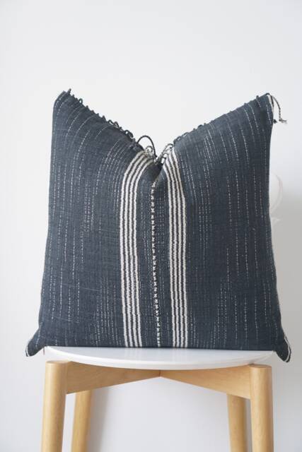 Black Neutral Tribal Hemp Hand Woven Natural Dye Color Lumbar Pillow Cover - image 1