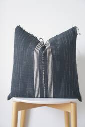 Black Neutral Tribal Hemp Hand Woven Natural Dye Color Lumbar Pillow Cover - thumbnail 1