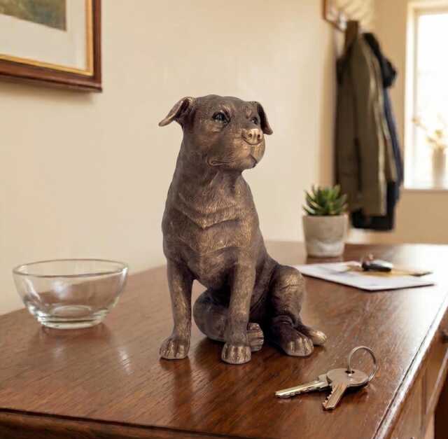 Staffordshire Bull Terrier Dog Ornament, Bronze Effect Staffy Figurine, Decorative Home Decor Sculpture - image 1