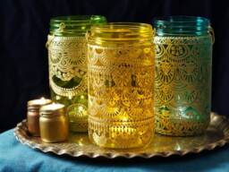 Henna Mason Jar Lanterns, Moroccan Decor, Votive Candle Holder - Set Of 3