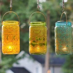 Henna Mason Jar Lanterns, Moroccan Decor, Votive Candle Holder - Set Of 3 - thumbnail 3