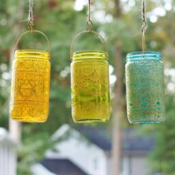 Henna Mason Jar Lanterns, Moroccan Decor, Votive Candle Holder - Set Of 3 - thumbnail 2