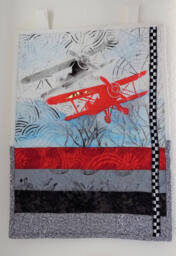 Bi Plane Wall Hanging Fabric Art Quilt One-Of-A-Kind Design Gift For Pilot - thumbnail 1