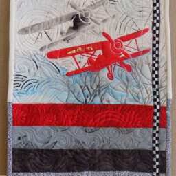 Bi Plane Wall Hanging Fabric Art Quilt One-Of-A-Kind Design Gift For Pilot - thumbnail 2