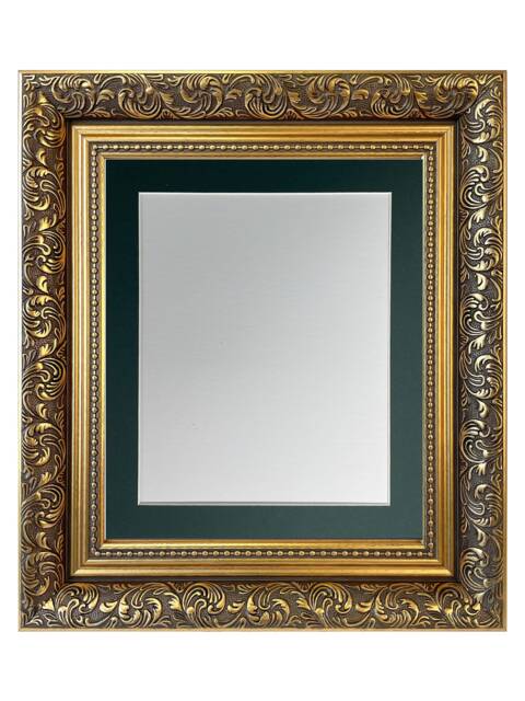 Dahlia Gold Ornate Photo, Picture Frame With Dark Green Mount - image 1