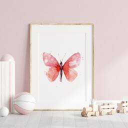 Watercolor Butterfly Art Print, Pink Wall Decor - thumbnail 2